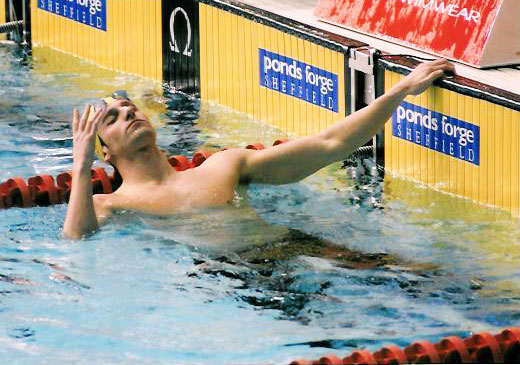 Gavin Meadows celebrating qualifying for the 2004 Olympics in Athens